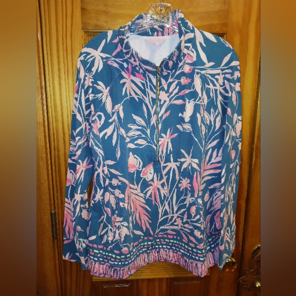 Lilly Pulitzer Skipper Popover Teal/pink XL EUC